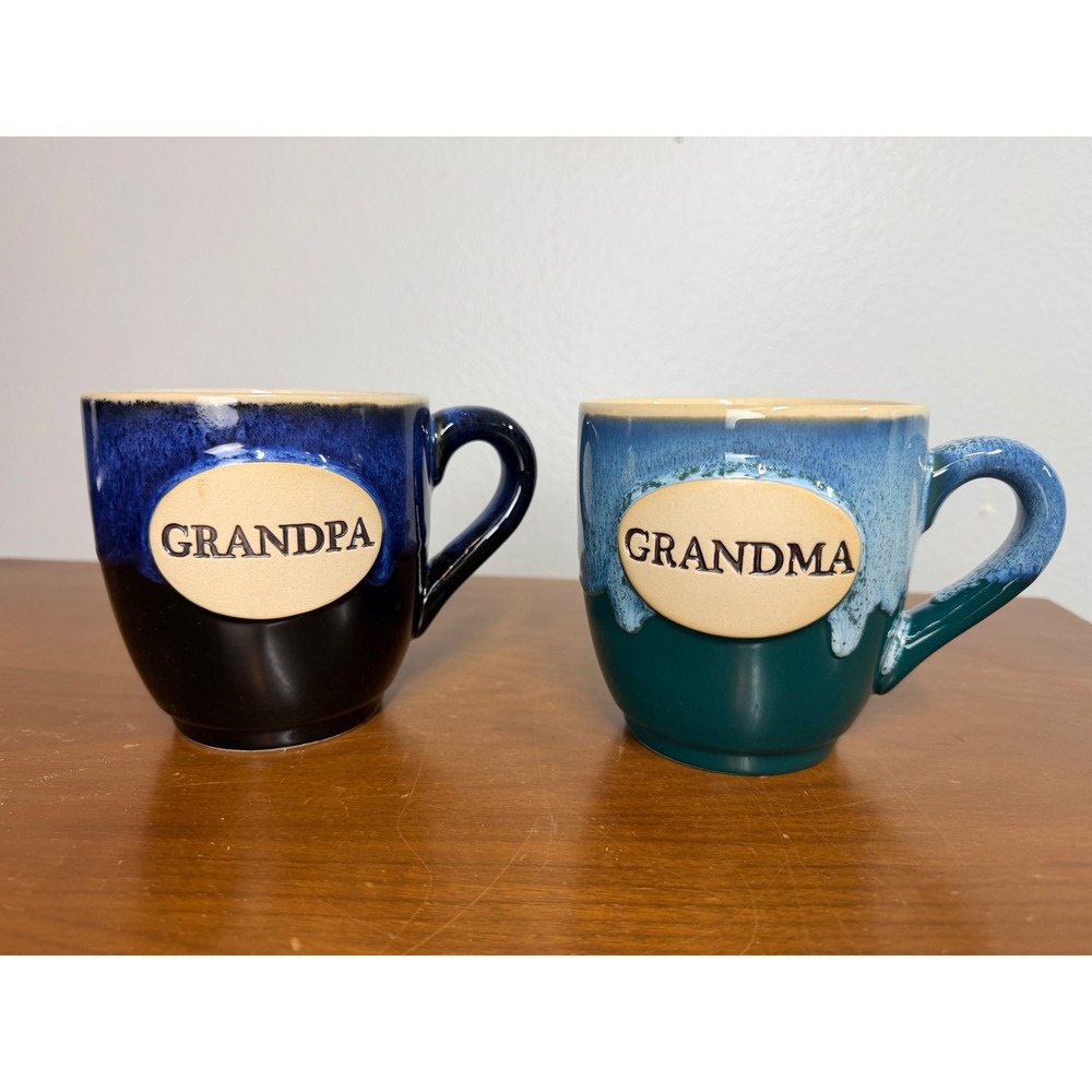 Burton+Burton Coffee Mug Set Grandpa Grandma Glazed Ceramic Stoneware set of 2